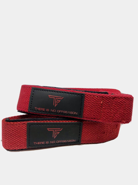 Red W8TRAIN Padded Figure-8 Wrist Lifting Straps for Powerlifting