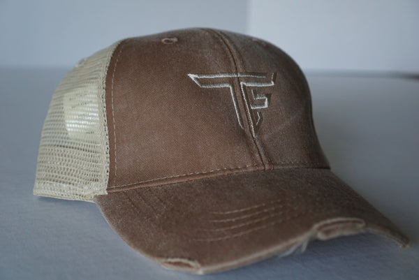 TF Trucker Hat- Washed Almond Brown Distressed