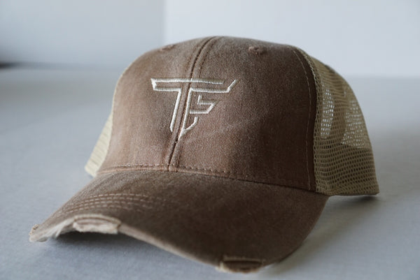 TF Trucker Hat- Washed Almond Brown Distressed